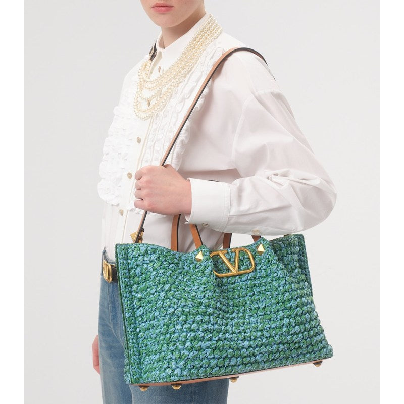 Bolsa Tote Medium Raffia VLogo Signature