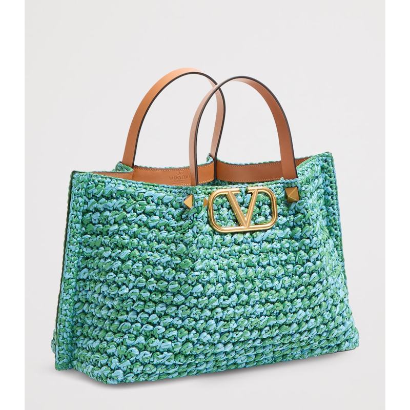 Bolsa Tote Medium Raffia VLogo Signature