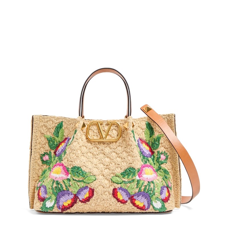 Bolsa Tote Raffia Floral VLogo - Mercado de Luxo - O Maior E-Commerce de Bens, Produtos e Serviços de Luxo do Brasil.