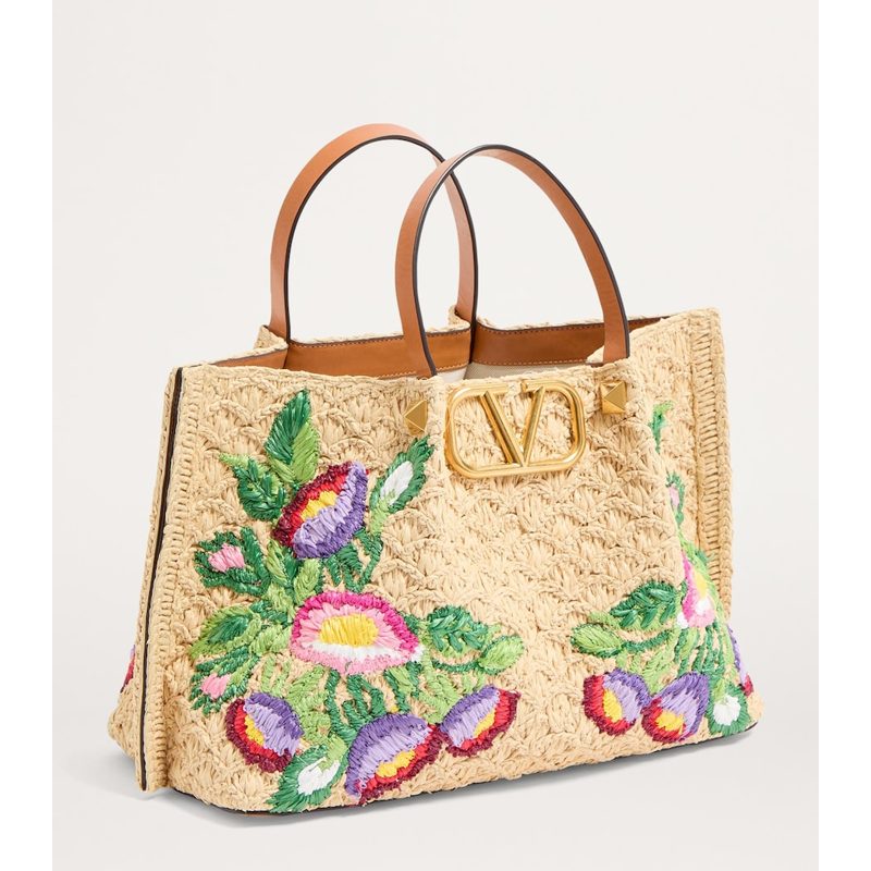 Bolsa Tote Raffia Floral VLogo