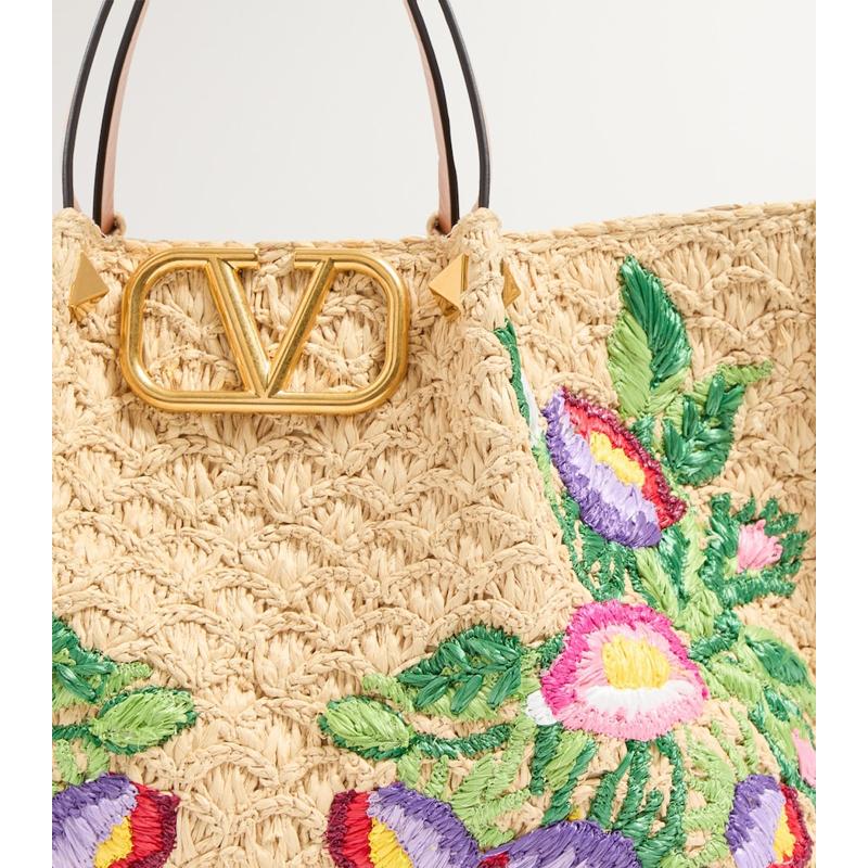 Bolsa Tote Raffia Floral VLogo