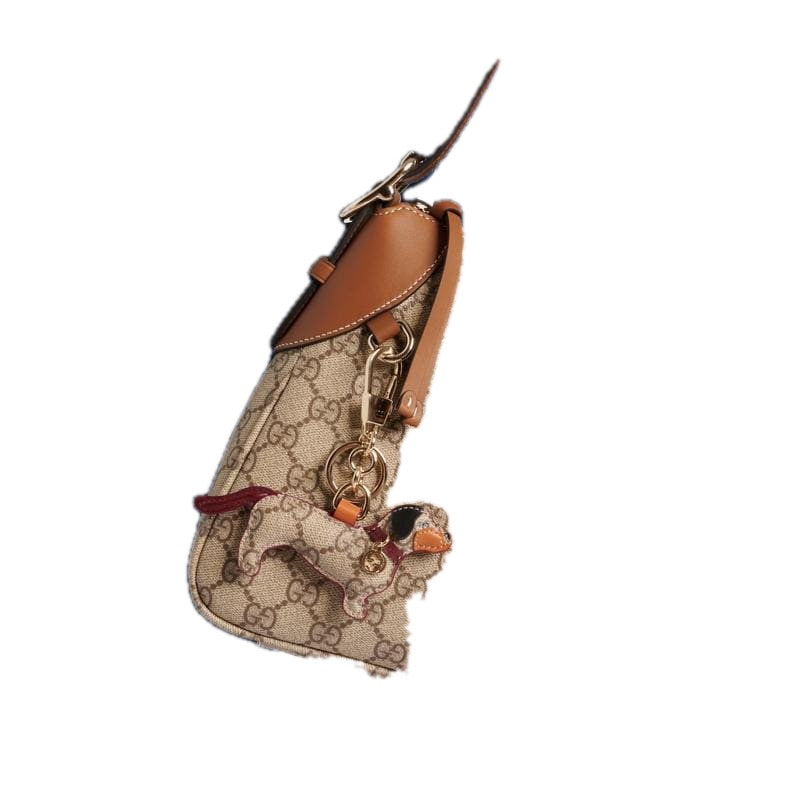 Charms e Acessórios Chaveiro GG Canvas com acabamento em couro