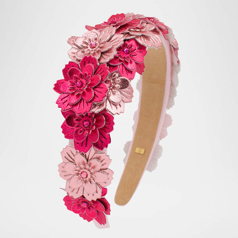 Tiara de menina com flores metálicas de couro sintético - Mercado de Luxo - O Maior E-Commerce de Bens, Produtos e Serviços de Luxo do Brasil.