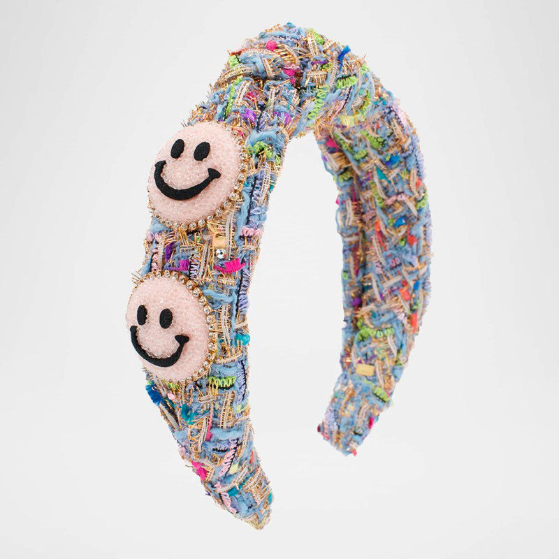 Tiara de tweed com nó para menina com glitter e carinhas felizes - Mercado de Luxo - O Maior E-Commerce de Bens, Produtos e Serviços de Luxo do Brasil.