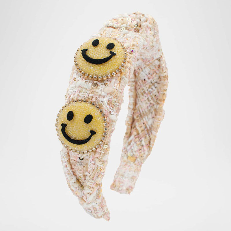 Tiara de tweed com nó para menina com glitter e carinhas felizes - Mercado de Luxo - O Maior E-Commerce de Bens, Produtos e Serviços de Luxo do Brasil.