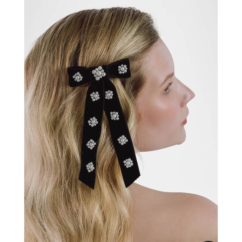 Presilha de laço de veludo perolado Lynette - Mercado de Luxo - O Maior E-Commerce de Bens, Produtos e Serviços de Luxo do Brasil.