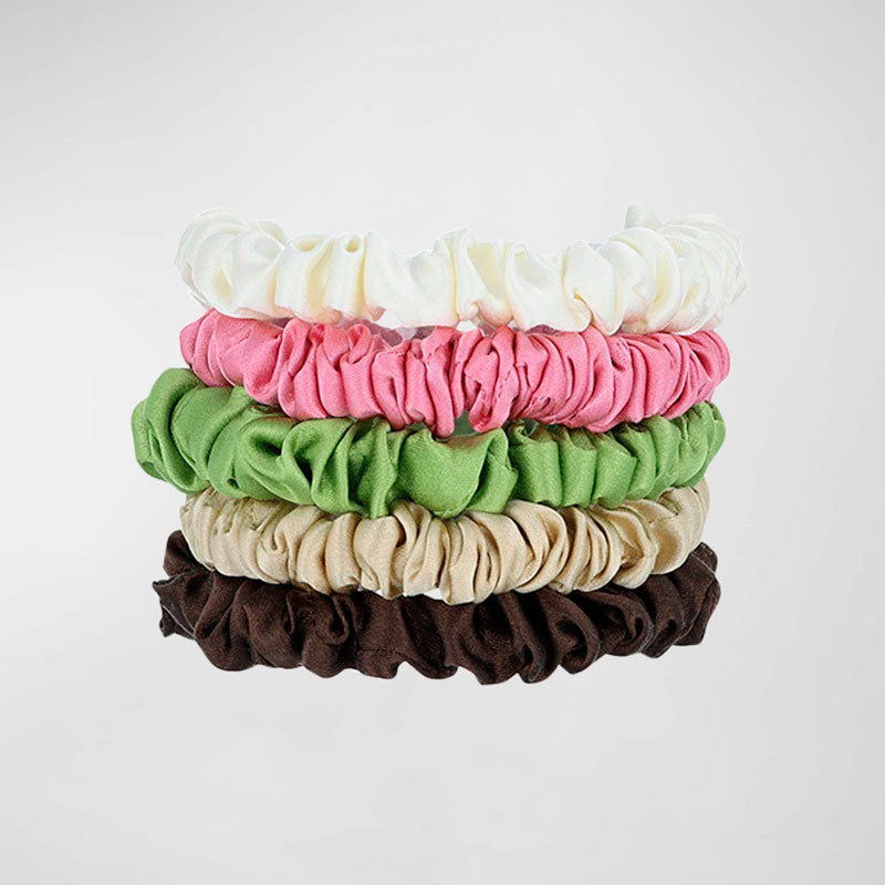 Scrunchie Mini para rabo de cavalo de seda multicoloridos conjunto 5 unid - Mercado de Luxo - O Maior E-Commerce de Bens, Produtos e Serviços de Luxo do Brasil.