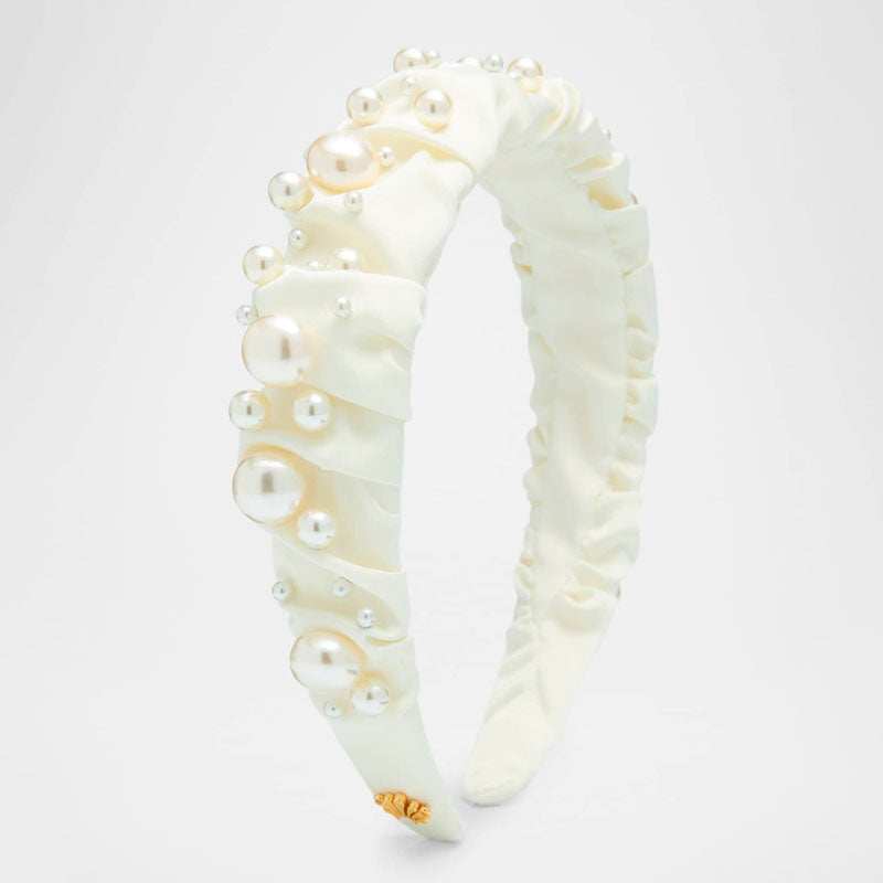 Faixa de cabeça de cetim perolada e franzida Kelly - Mercado de Luxo - O Maior E-Commerce de Bens, Produtos e Serviços de Luxo do Brasil.