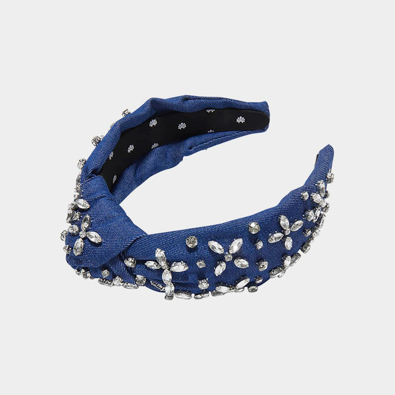 Faixa de cabeça jeans com Cristais e nós - Mercado de Luxo - O Maior E-Commerce de Bens, Produtos e Serviços de Luxo do Brasil.