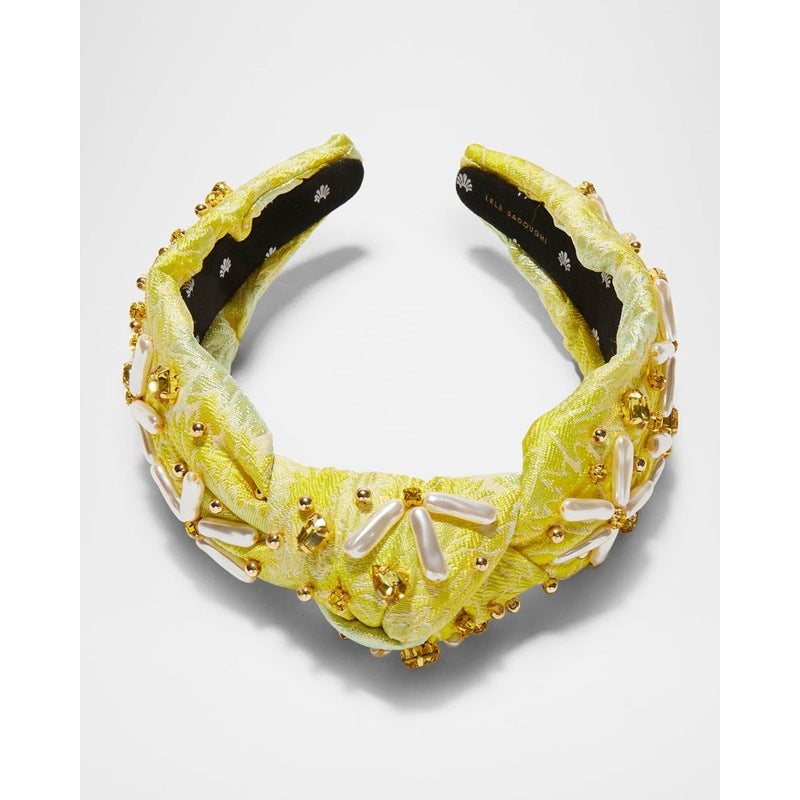 Faixa de cabeça com brocado floral de pérola falsa com nó - Mercado de Luxo - O Maior E-Commerce de Bens, Produtos e Serviços de Luxo do Brasil.