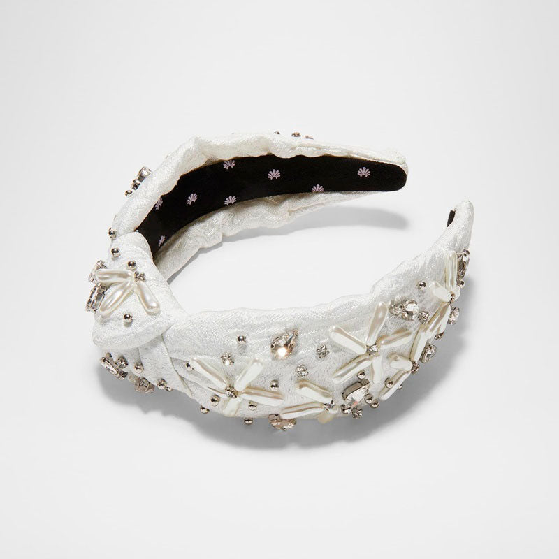 Faixa de cabeça de brocado floral com pérolas e nós - Mercado de Luxo - O Maior E-Commerce de Bens, Produtos e Serviços de Luxo do Brasil.