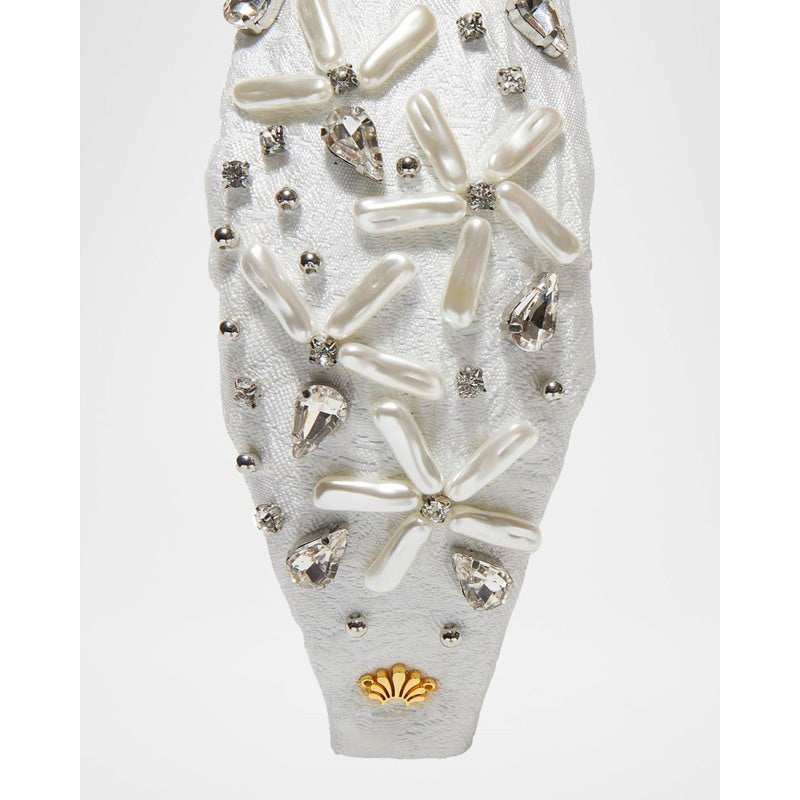 Faixa de cabeça de brocado floral com pérolas e nós - Mercado de Luxo - O Maior E-Commerce de Bens, Produtos e Serviços de Luxo do Brasil.