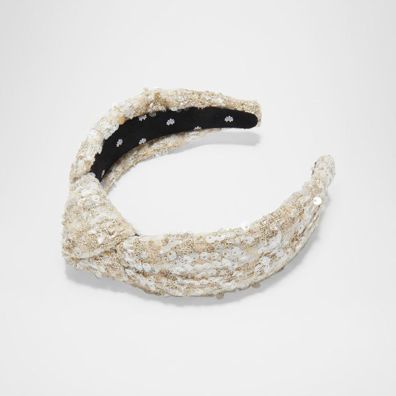 Faixa de cabeça bouclé com lantejoulas e nós - Mercado de Luxo - O Maior E-Commerce de Bens, Produtos e Serviços de Luxo do Brasil.