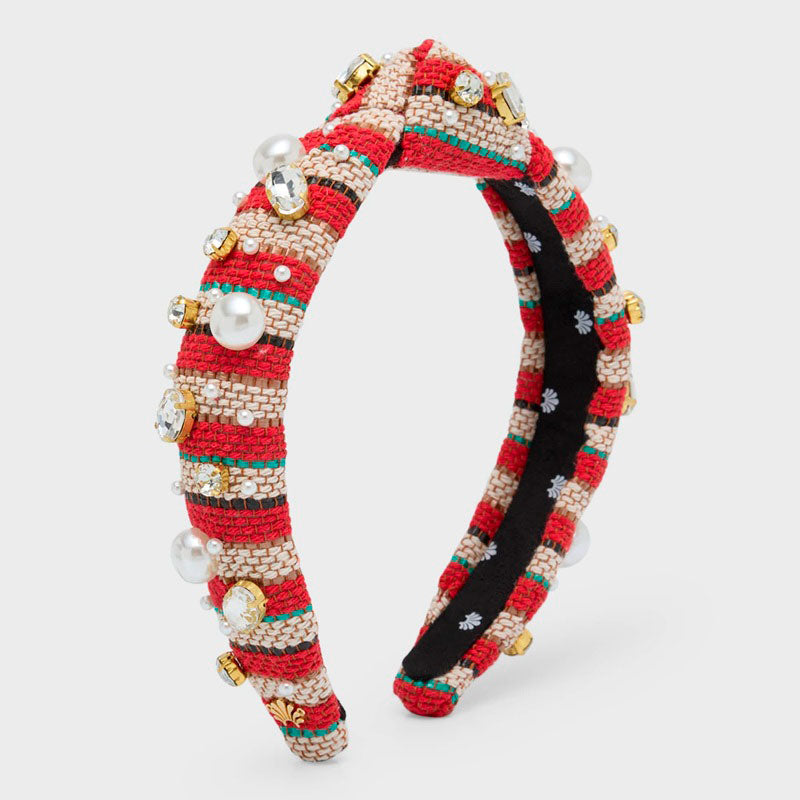 Faixa de cabeça fina listrada e enfeitada com nó - Mercado de Luxo - O Maior E-Commerce de Bens, Produtos e Serviços de Luxo do Brasil.