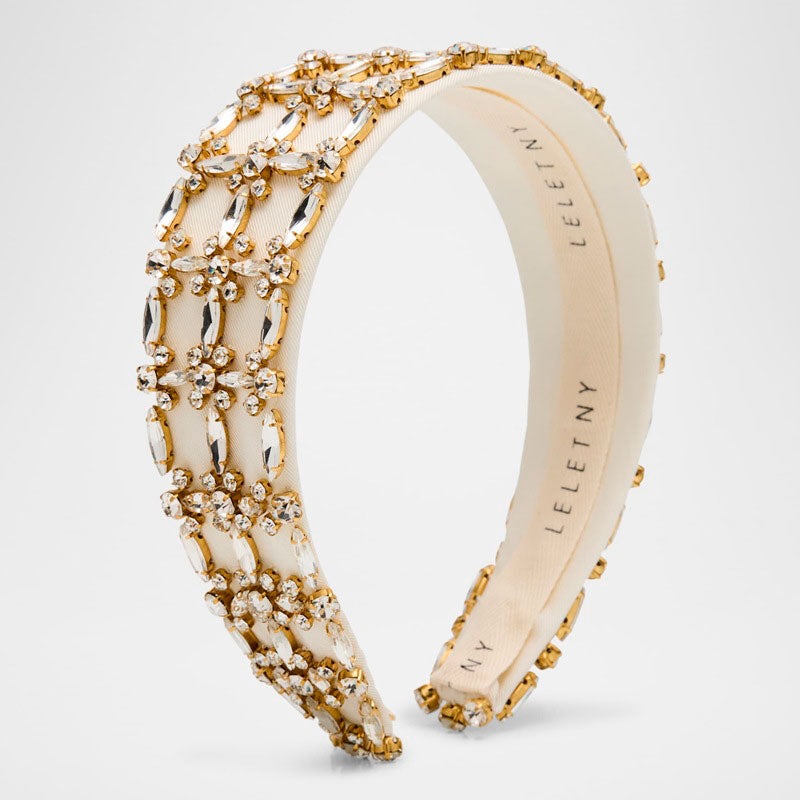 Faixa de cabeça larga de cetim com cristal Avril - Mercado de Luxo - O Maior E-Commerce de Bens, Produtos e Serviços de Luxo do Brasil.