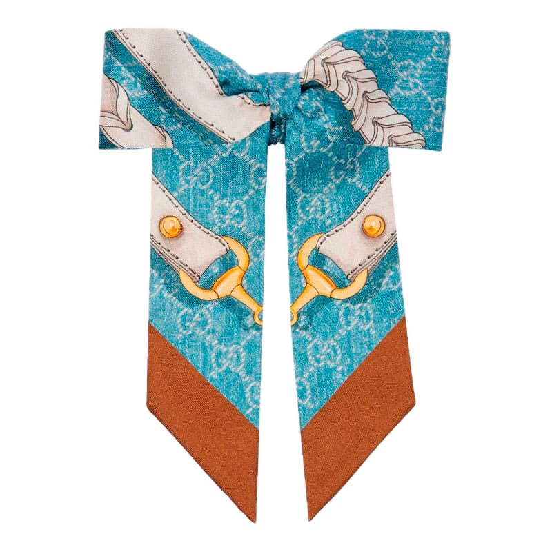 Scrunchie de sarja de seda estampada Horsebit - Mercado de Luxo - O Maior E-Commerce de Bens, Produtos e Serviços de Luxo do Brasil.