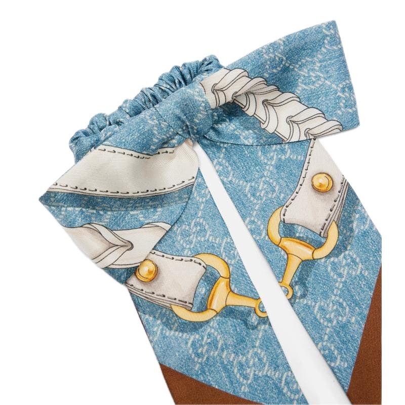 Scrunchie de sarja de seda estampada Horsebit - Mercado de Luxo - O Maior E-Commerce de Bens, Produtos e Serviços de Luxo do Brasil.