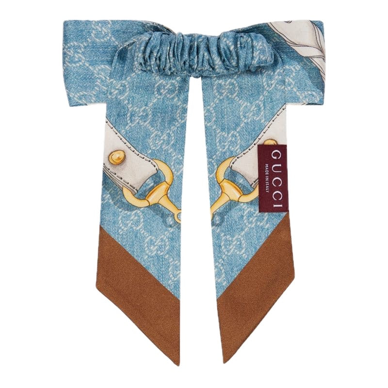 Scrunchie de sarja de seda estampada Horsebit - Mercado de Luxo - O Maior E-Commerce de Bens, Produtos e Serviços de Luxo do Brasil.