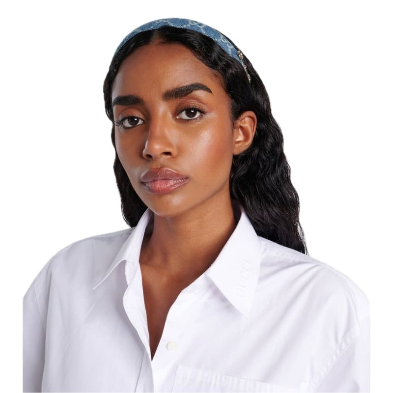 Faixa de Cabeça jeans jacquard GG - Mercado de Luxo - O Maior E-Commerce de Bens, Produtos e Serviços de Luxo do Brasil.