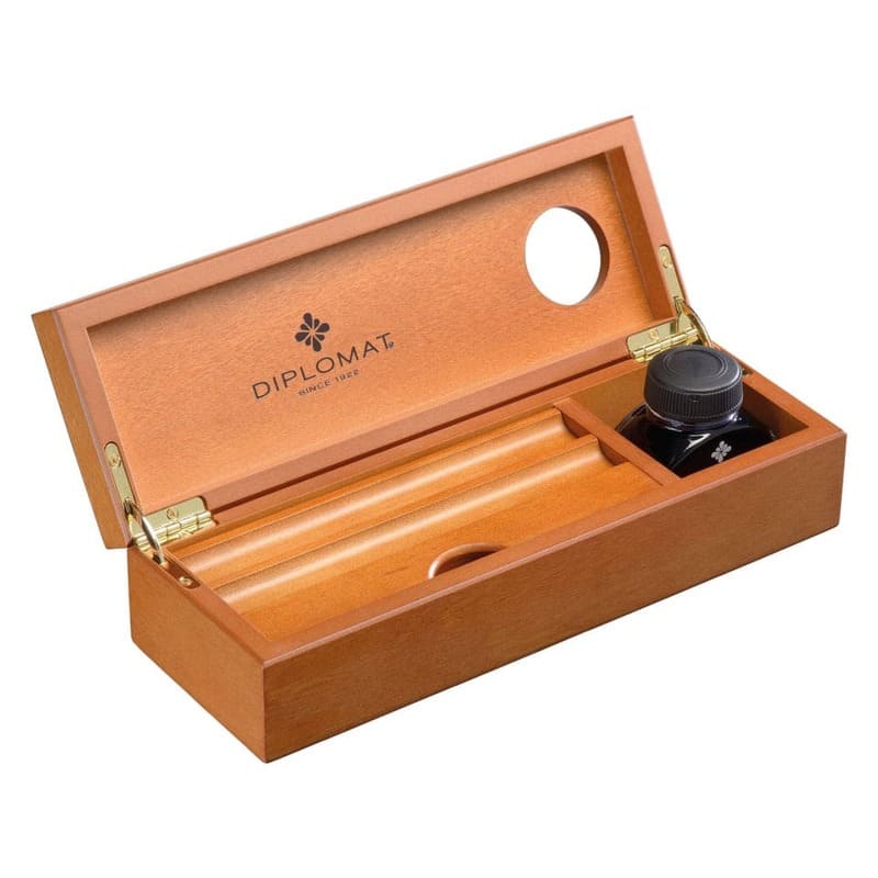 Porta Caneta Wooden Desk Equipment Cherrywood com Frasco