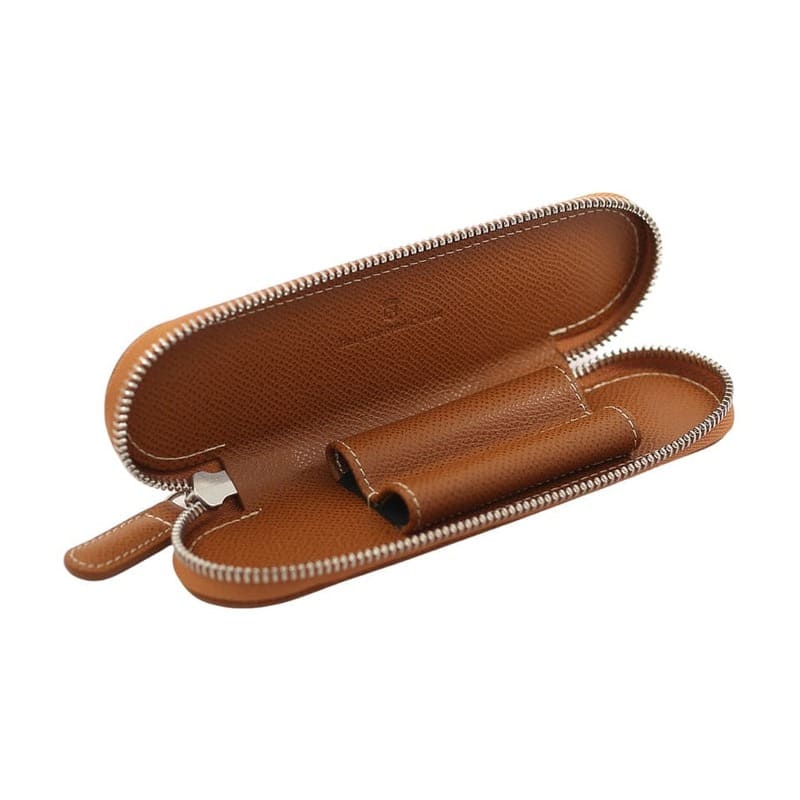 Porta Caneta Cognac Zipper Epsom para 2 unid
