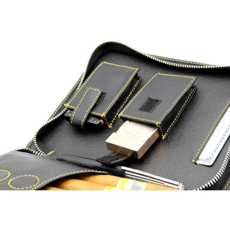 Estojo para charuto - Couro legítimo - Pesponto amarelo - Mercado de Luxo - O Maior E-Commerce de Bens, Produtos e Serviços de Luxo do Brasil.