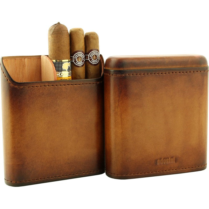 Estojo de couro genuíno vintage 3-5 charutos marrom - Mercado de Luxo - O Maior E-Commerce de Bens, Produtos e Serviços de Luxo do Brasil.