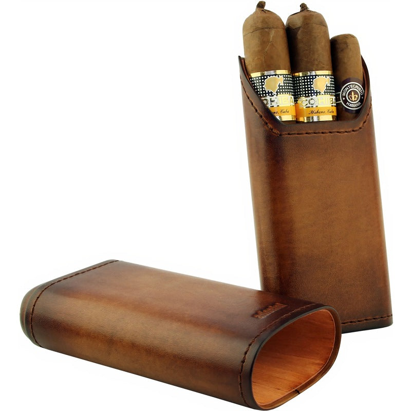 Estojo de couro genuíno vintage 2-3 charutos marrom - Mercado de Luxo - O Maior E-Commerce de Bens, Produtos e Serviços de Luxo do Brasil.