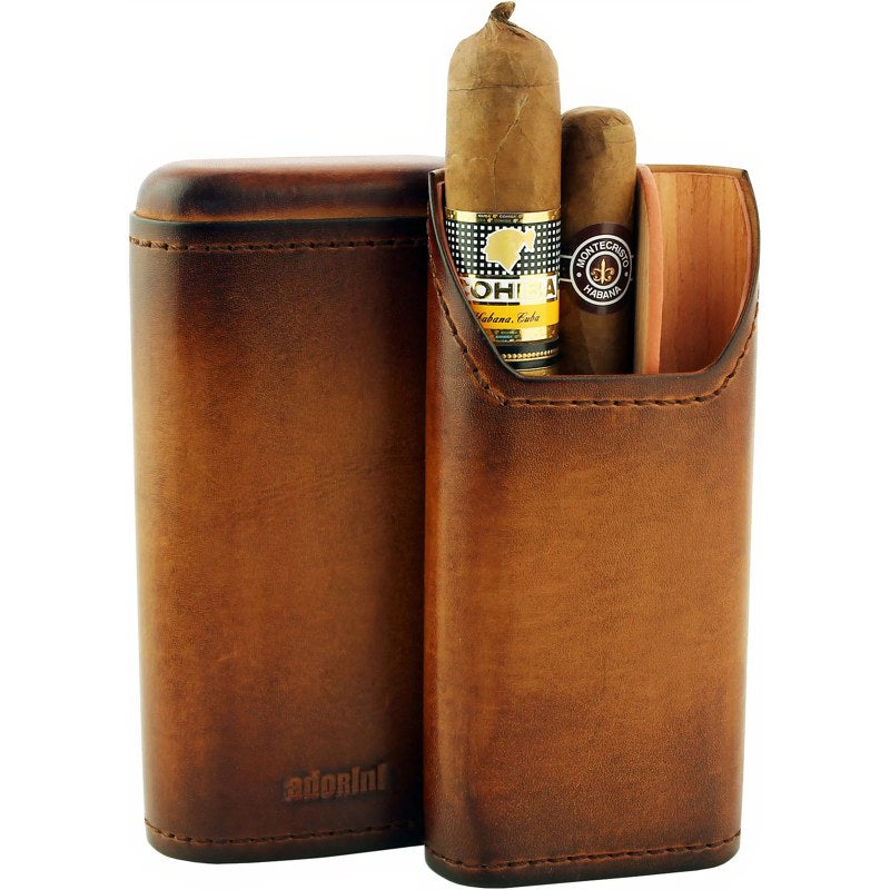 Estojo de couro genuíno vintage 2-3 charutos marrom - Mercado de Luxo - O Maior E-Commerce de Bens, Produtos e Serviços de Luxo do Brasil.