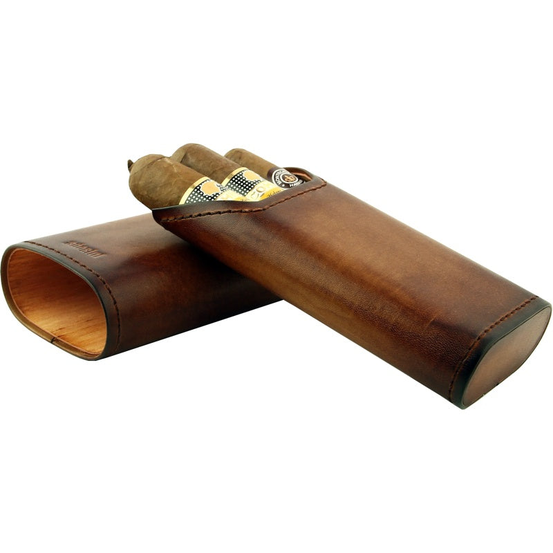 Estojo de couro genuíno vintage 2-3 charutos marrom - Mercado de Luxo - O Maior E-Commerce de Bens, Produtos e Serviços de Luxo do Brasil.