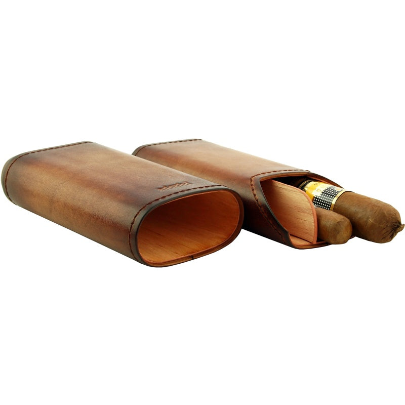 Estojo de couro genuíno vintage 2-3 charutos marrom - Mercado de Luxo - O Maior E-Commerce de Bens, Produtos e Serviços de Luxo do Brasil.