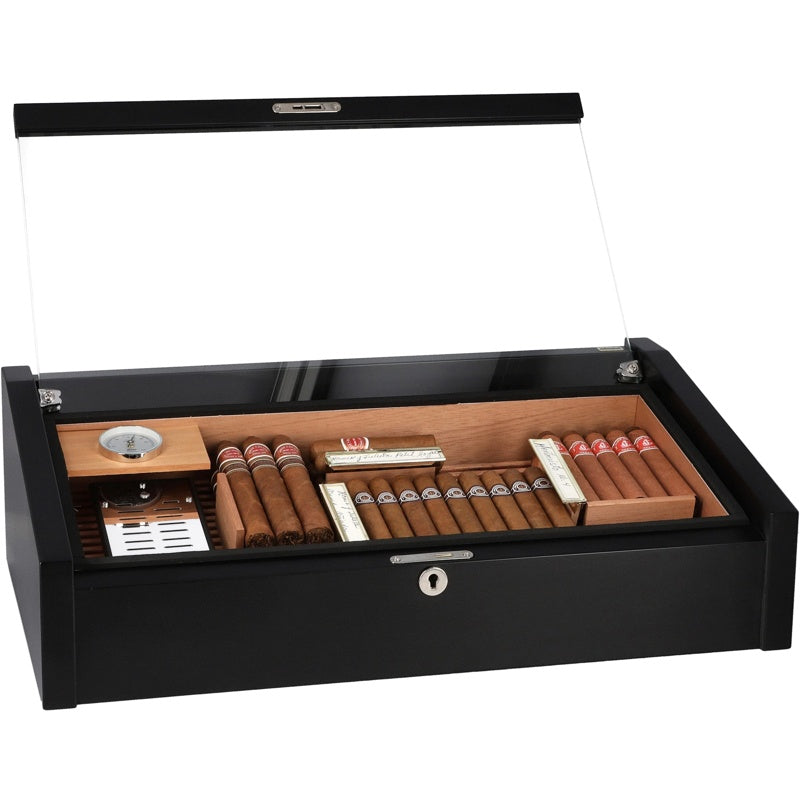 Umidor Vega Deluxe preto com display - Mercado de Luxo - O Maior E-Commerce de Bens, Produtos e Serviços de Luxo do Brasil.