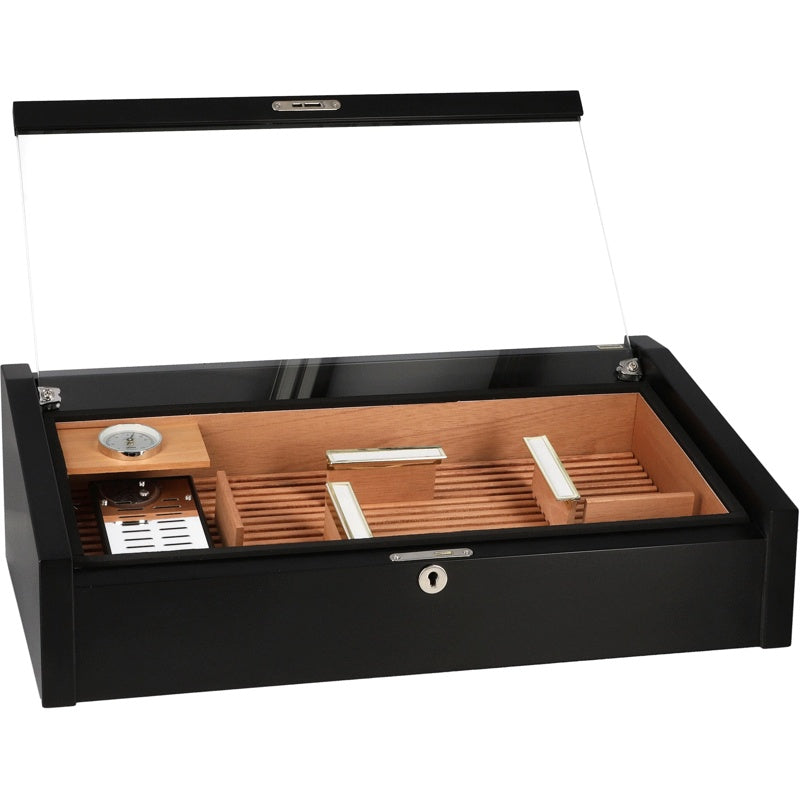 Umidor Vega Deluxe preto com display - Mercado de Luxo - O Maior E-Commerce de Bens, Produtos e Serviços de Luxo do Brasil.