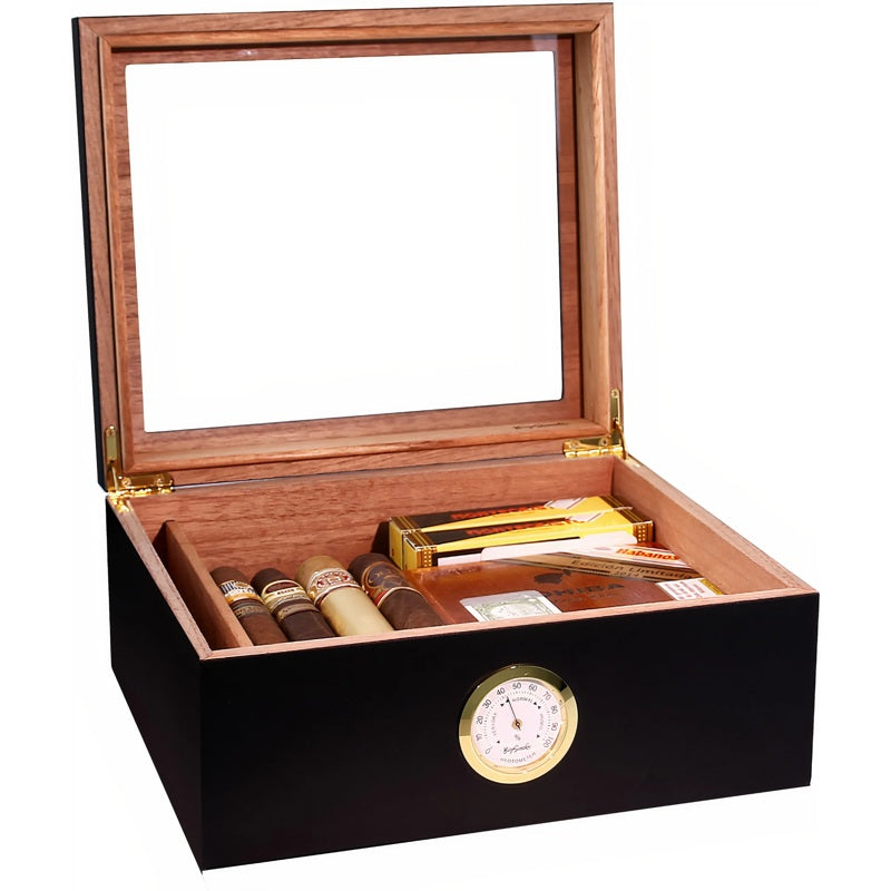 Umidor Medium preto com tampa de vidro - Mercado de Luxo - O Maior E-Commerce de Bens, Produtos e Serviços de Luxo do Brasil.