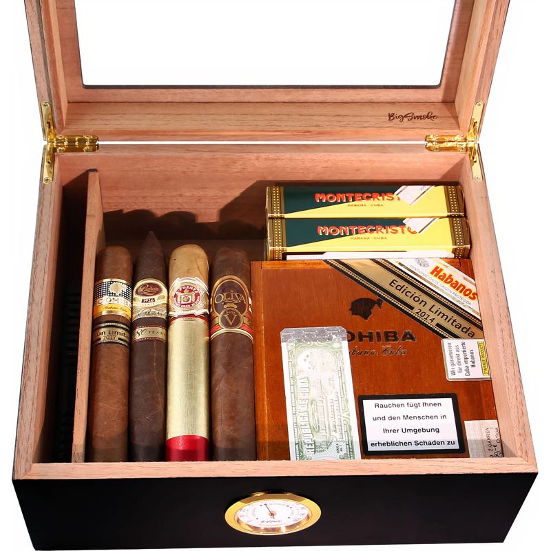 Umidor Medium preto com tampa de vidro - Mercado de Luxo - O Maior E-Commerce de Bens, Produtos e Serviços de Luxo do Brasil.