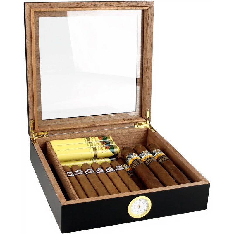 Umidor preto com tampa de vidro - Mercado de Luxo - O Maior E-Commerce de Bens, Produtos e Serviços de Luxo do Brasil.