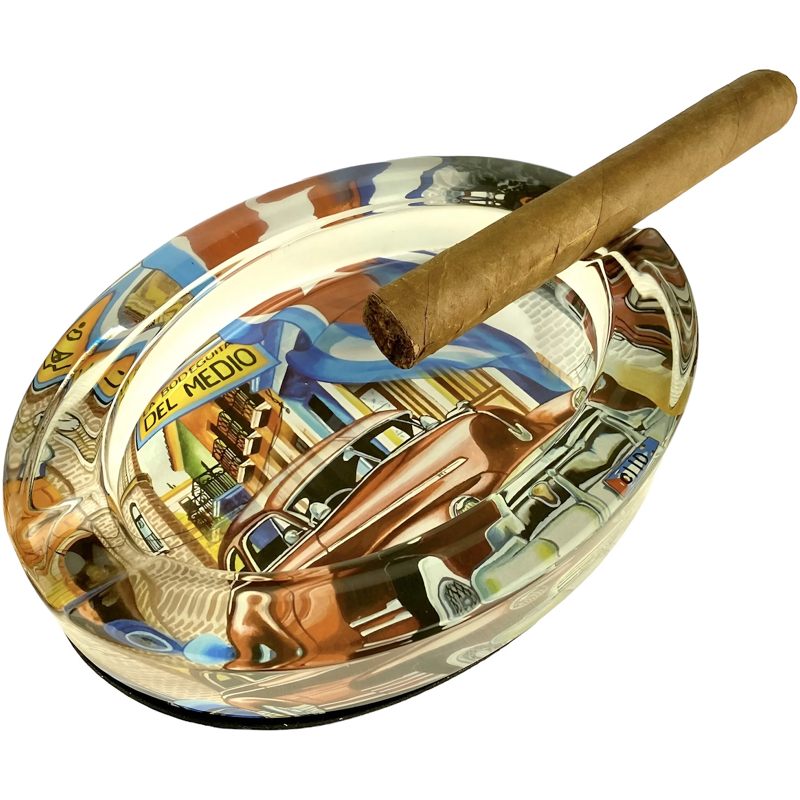 Cinzeiro para charutos em vidro oval com desenho de Cuba 2 suportes - Mercado de Luxo - O Maior E-Commerce de Bens, Produtos e Serviços de Luxo do Brasil.