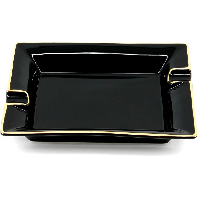 Cinzeiro para charutos Retangular em preto com detalhes pintados em ouro - Mercado de Luxo - O Maior E-Commerce de Bens, Produtos e Serviços de Luxo do Brasil.