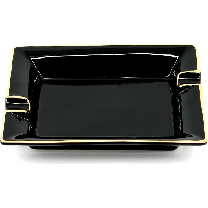 Cinzeiro para charutos Retangular em preto com detalhes pintados em ouro - Mercado de Luxo - O Maior E-Commerce de Bens, Produtos e Serviços de Luxo do Brasil.