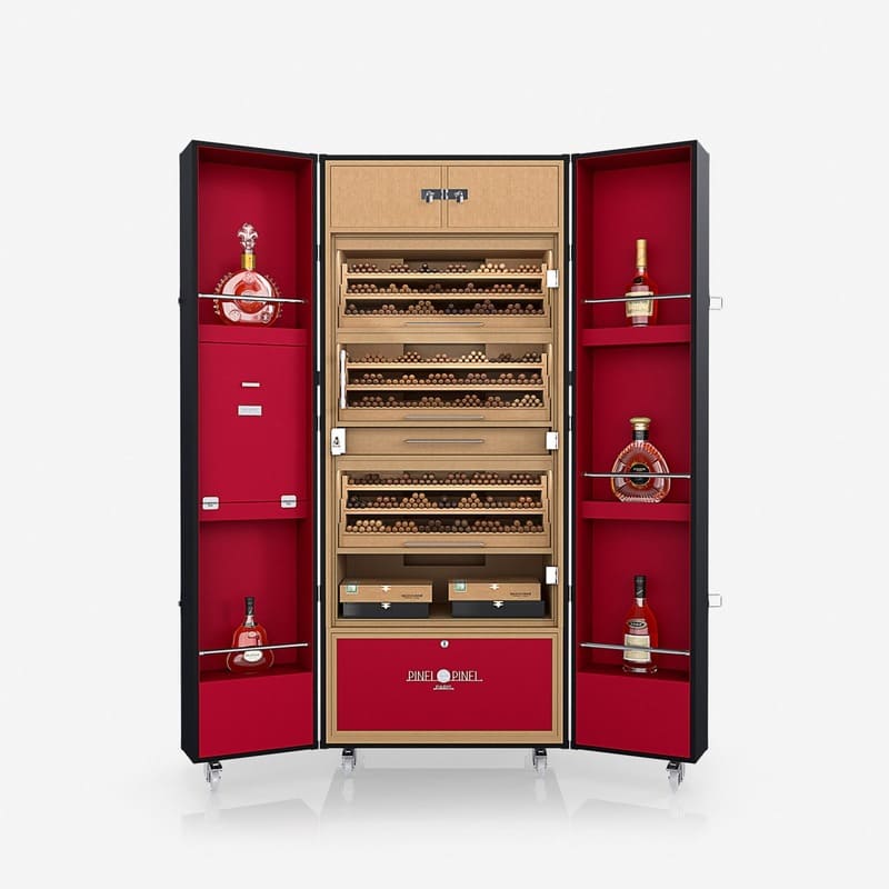 Umidor Ultimate Trunk Calfskin Preto e Interior Vermelho - Mercado de Luxo - O Maior E-Commerce de Bens, Produtos e Serviços de Luxo do Brasil.