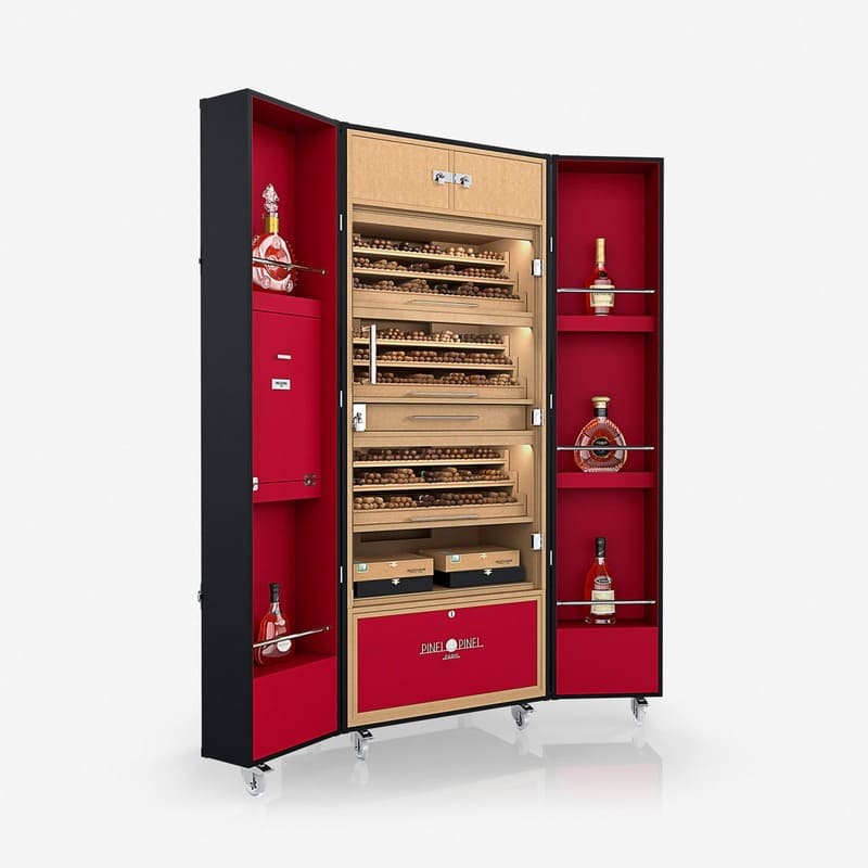 Umidor Ultimate Trunk Calfskin Preto e Interior Vermelho - Mercado de Luxo - O Maior E-Commerce de Bens, Produtos e Serviços de Luxo do Brasil.