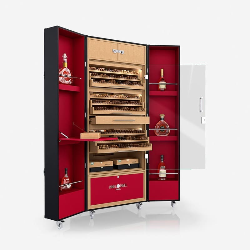 Umidor Ultimate Trunk Calfskin Preto e Interior Vermelho - Mercado de Luxo - O Maior E-Commerce de Bens, Produtos e Serviços de Luxo do Brasil.