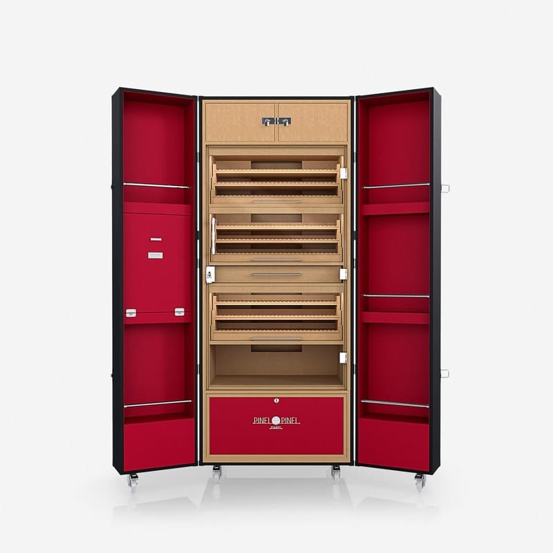 Umidor Ultimate Trunk Calfskin Preto e Interior Vermelho - Mercado de Luxo - O Maior E-Commerce de Bens, Produtos e Serviços de Luxo do Brasil.