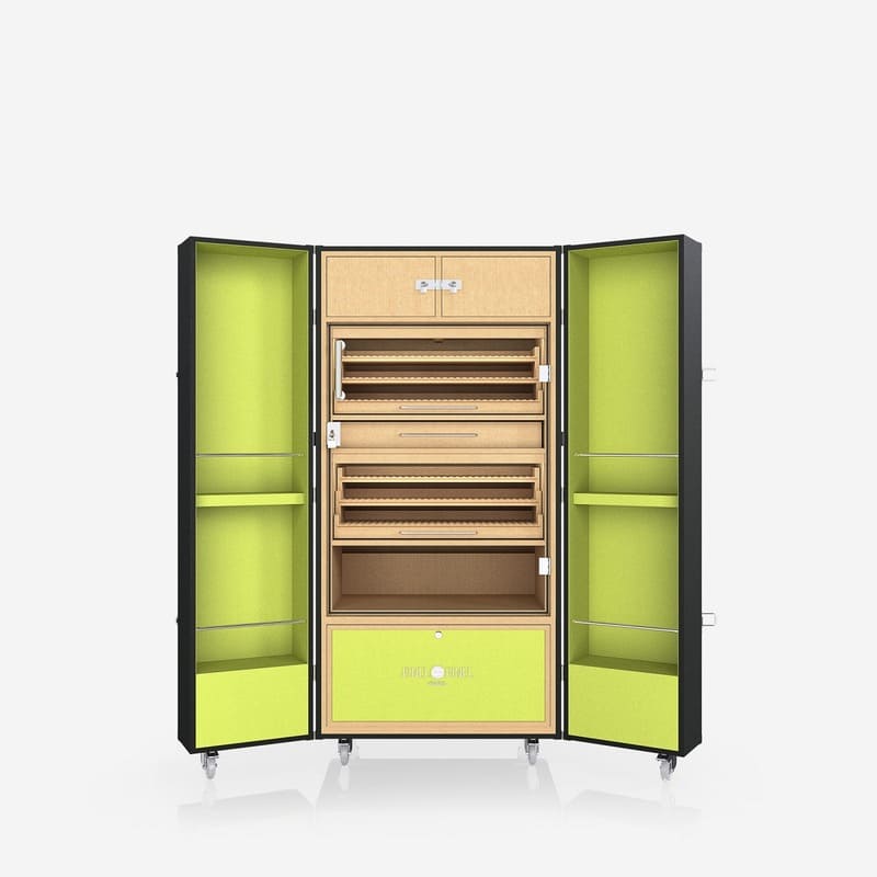 Umidor Baby Trunk Leather Anthracite Preto e Interior Pistache - Mercado de Luxo - O Maior E-Commerce de Bens, Produtos e Serviços de Luxo do Brasil.