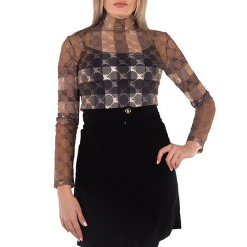 Body de gola alta em Tule elástico EKD Check