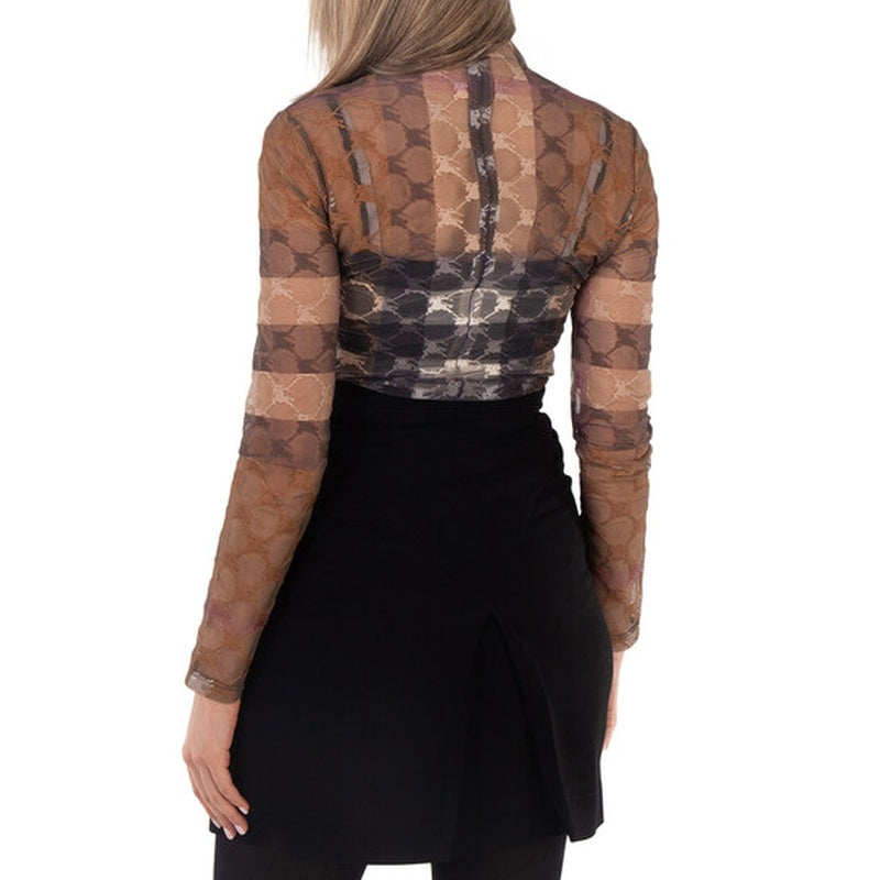 Body de gola alta em Tule elástico EKD Check