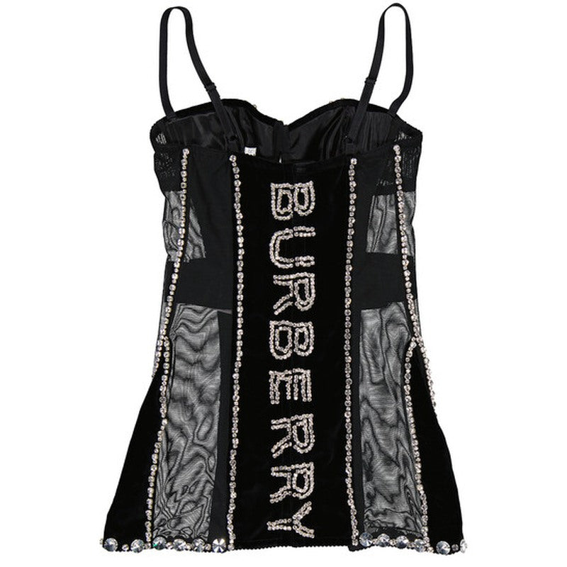 Corset em malha elástica e cristais de veludo