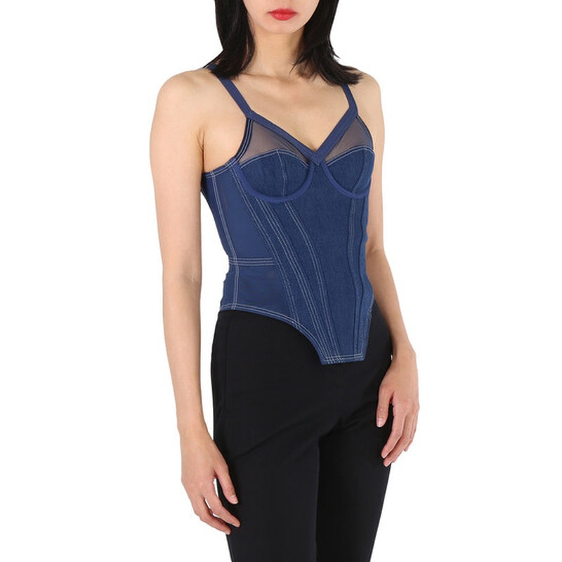 Corset jeans escuro de lona para mulheres