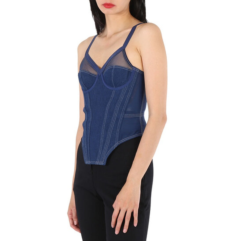 Corset jeans escuro de lona para mulheres