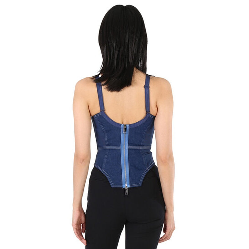 Corset jeans escuro de lona para mulheres